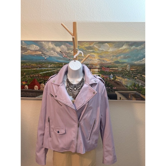 Nine West Jackets & Blazers - Nine West Moto Jacket Women Large Purple Faux Leather Asymmetrical Zip Biker